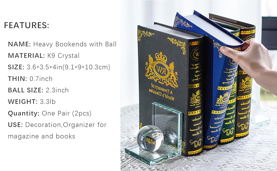 supplier direct 1 pair crystal bookends with crystal ball decorative ornaments,l shape non-skid sturdy book ends for heavy books,book holder stopper for shelf office home (4inch,clear) wholesale prices