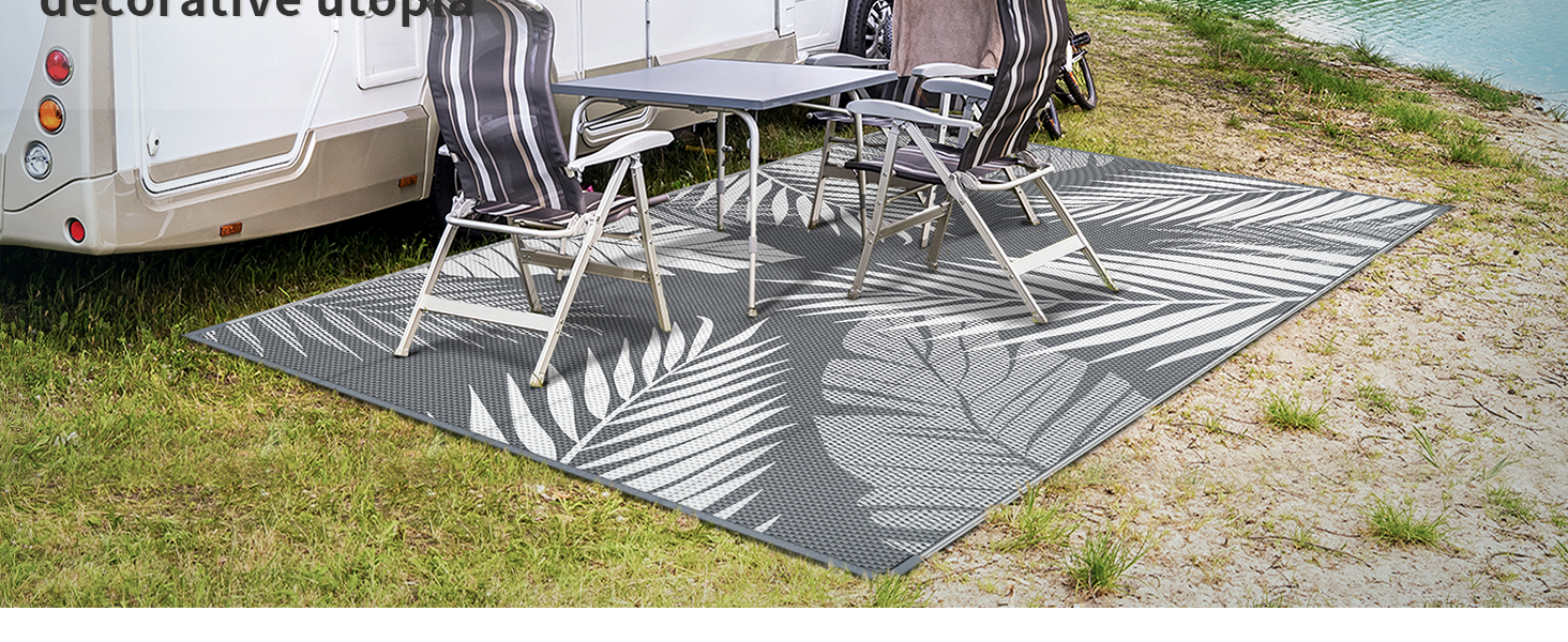 manufacturer direct genimo outdoor rug 5' x 8' waterproof for patios clearance, reversible plastic straw camping carpet, large area rugs mats for rv, picnic, backyard, deck, balcony, porch, beach, grey&white trade price