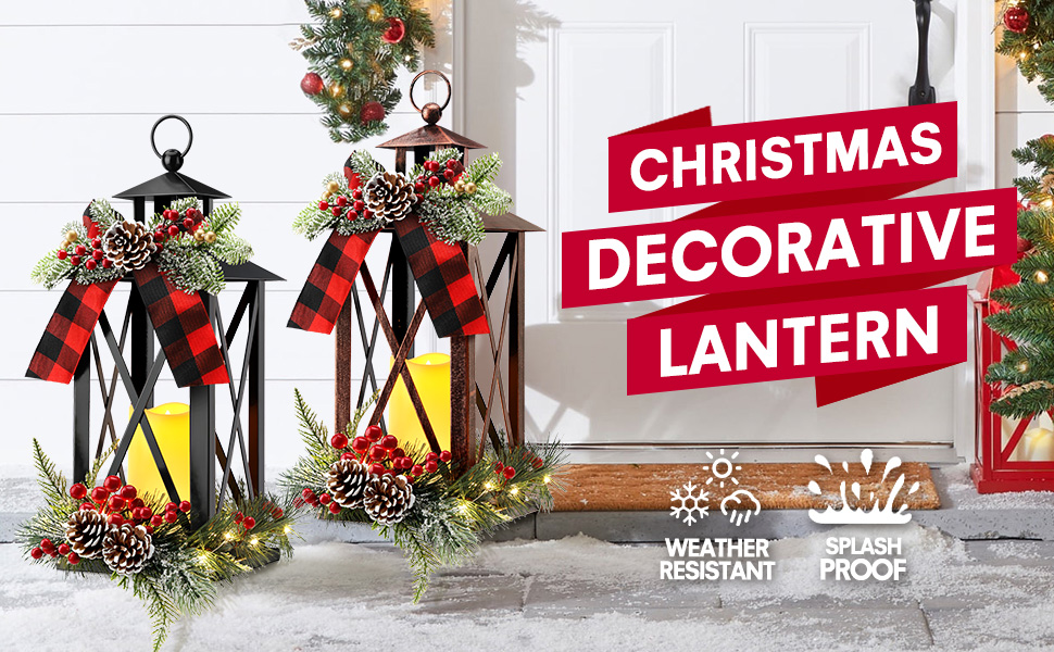 custom wholesale hatisan metal christmas lanterns vintage candle lanterns with led and ribbon hanging christmas decor lantern for indoor outdoor porch patio party gift (bronze) oem/odm services