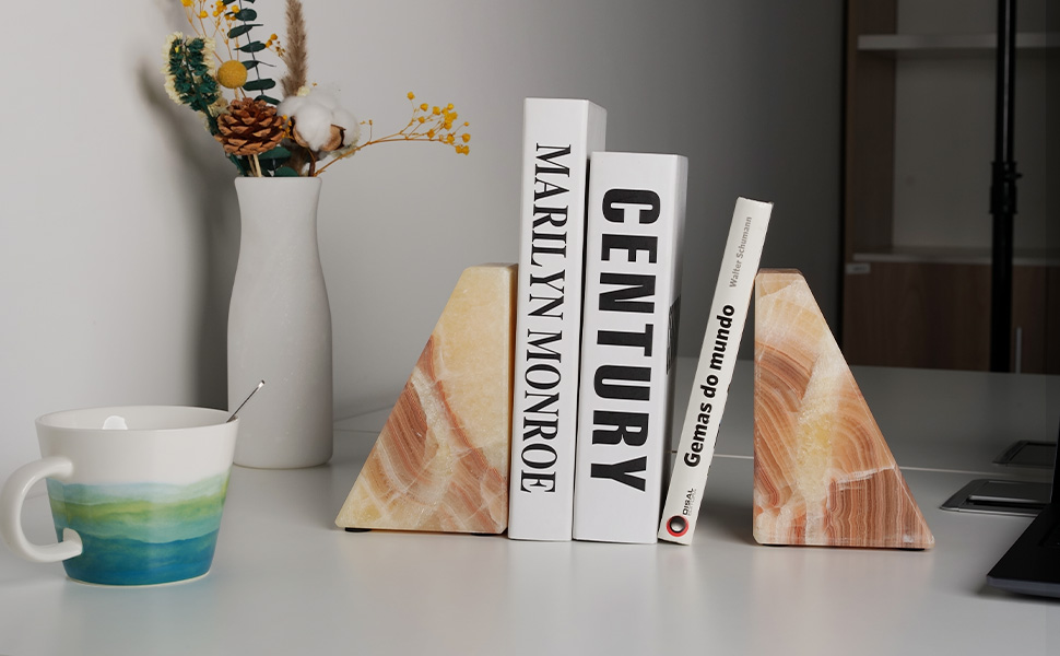 supplier direct marble bookend for heavy books, decorative bookends for shelves, durable and heavy-duty book end for hardback book & cds, unique book stopper & holder, mexico onyx, set of 2 wholesale prices
