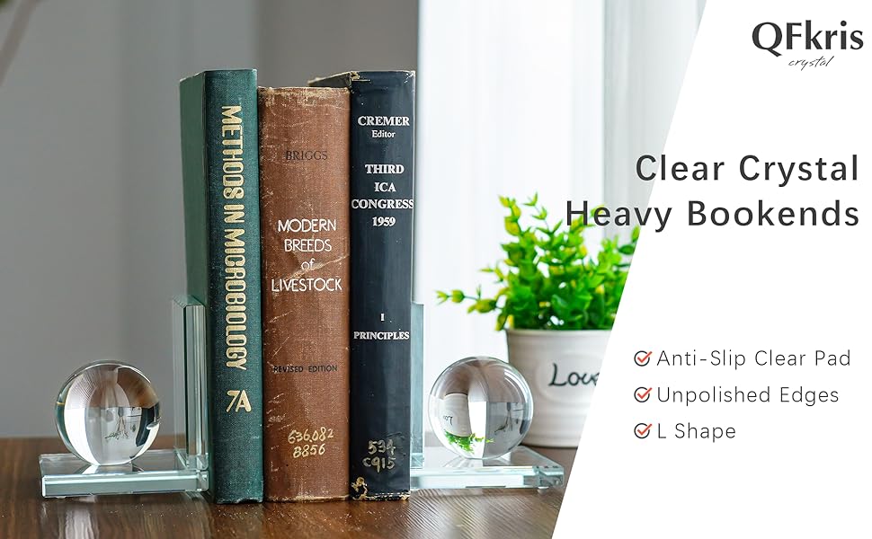 supplier direct 1 pair crystal bookends with crystal ball decorative ornaments,l shape non-skid sturdy book ends for heavy books,book holder stopper for shelf office home (4inch,clear) wholesale prices