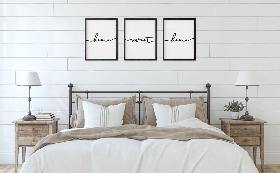 bulk purchase heiple set of 3 framed farmhouse home sweet home sign 11’’x14’’ above bed wall decor for bedroom decor and living room wall art wood signs (black, 11''x14) trade price