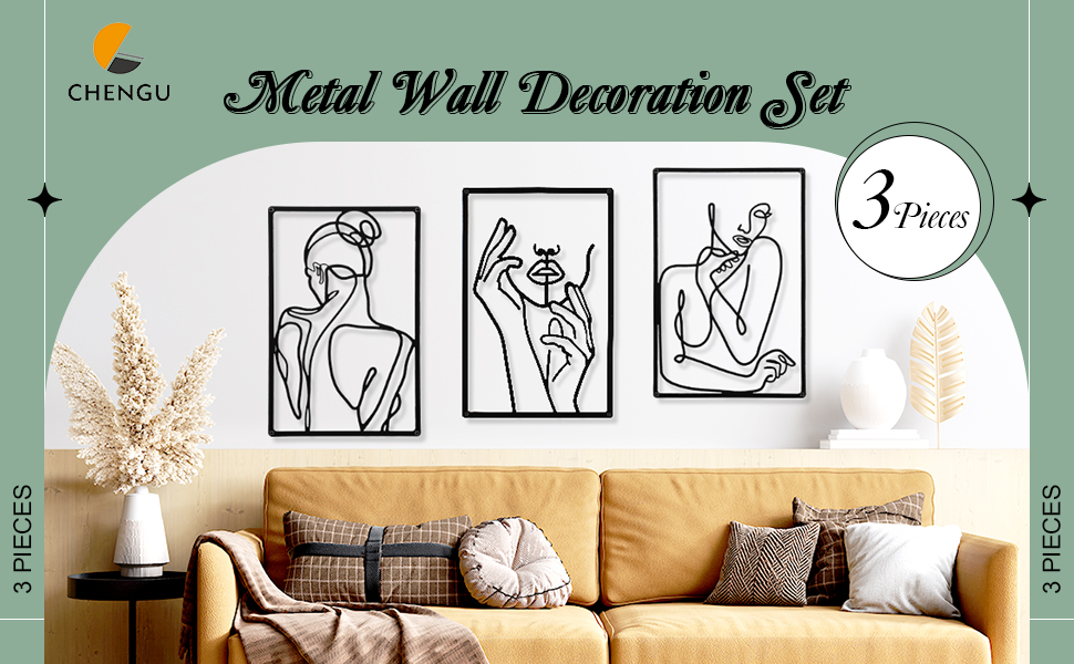 factory direct chengu 3 pieces metal minimalist abstract woman wall art line drawing wall art decor single line female home hanging wall art decor for kitchen bathroom living room (cup style) volume discount