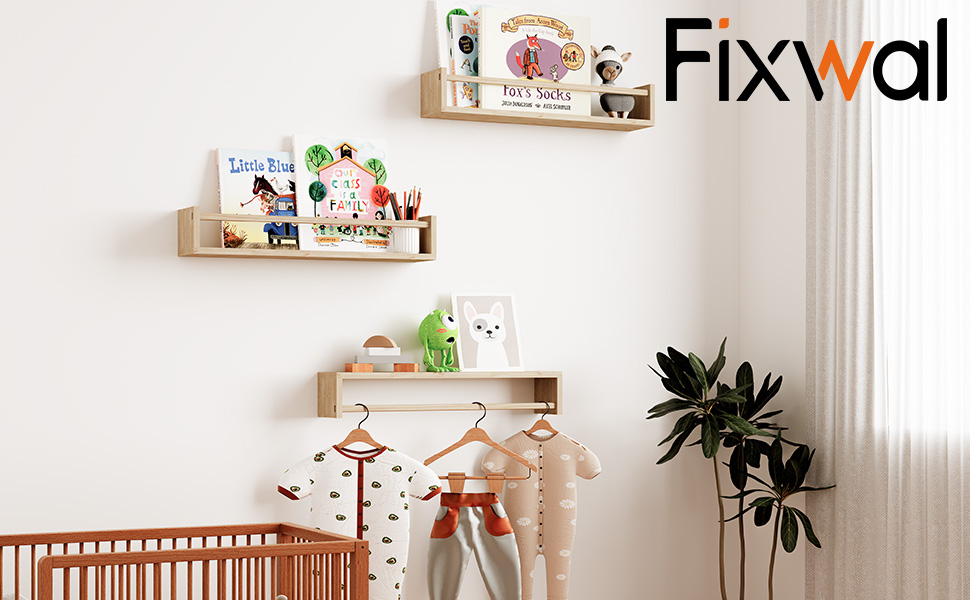 bulk purchase fixwal nursery shelves, 16.5 inch floating bookshelves for wall set of 3, baby nursery decor, solid wood wall mounted shelves for books (natural wood) trade price
