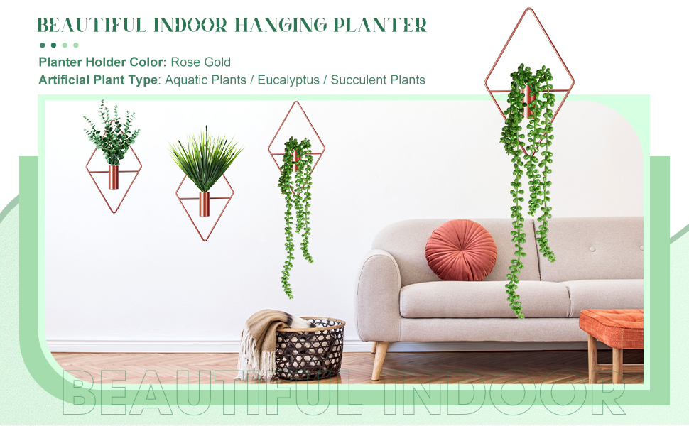 factory direct jexine 2 pcs hanging planters with artificial plants metal hanging vase indoor plants holder modern geometric boho wall decor for living room home office(black, eucalyptus) volume discount