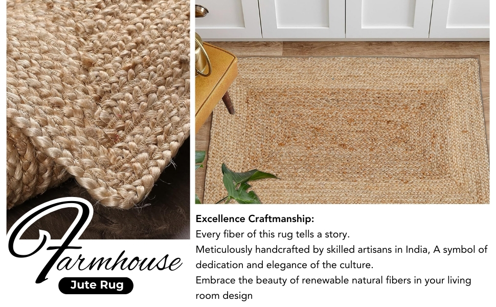manufacturer direct jute braided natural rug 2’x3' -natural linen colour, hand woven & reversible for living room kitchen entryway rug, jute burlap braided rag rug 24x36 inch, farmhouse rag rug, rustic rug trade price