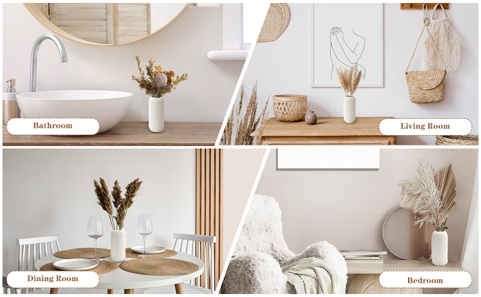 oem/odm services white ceramic vase for flowers, 8 inch flower vase modern white vase home decor, small vase, ribbed textured vase for pampas grass decorative vase, for farmhouse coffee table bookshelf home living affordable bulk deals