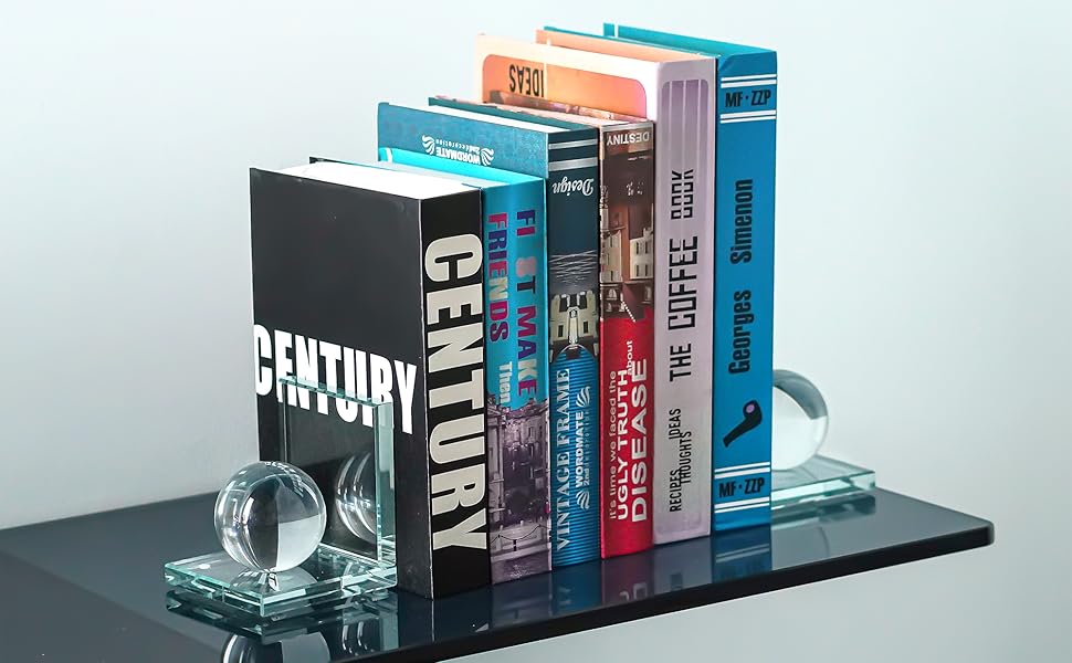 supplier direct 1 pair crystal bookends with crystal ball decorative ornaments,l shape non-skid sturdy book ends for heavy books,book holder stopper for shelf office home (4inch,clear) wholesale prices