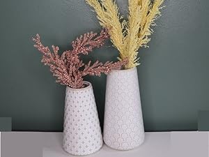 oem/odm services ceramic vase for decor, 6 inch+7.1 inch white flower vase for lego flowers, tulip and pampas grass, embossed farmhouse vases for centerpieces,home living room dining table office decor, arctic white affordable bulk deals