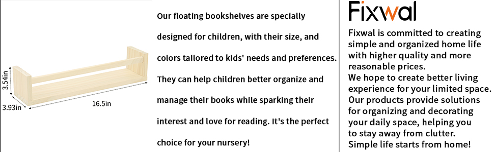 bulk purchase fixwal nursery shelves, 16.5 inch floating bookshelves for wall set of 3, baby nursery decor, solid wood wall mounted shelves for books (natural wood) trade price