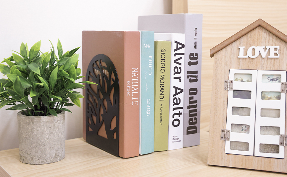 supplier direct eoout bookends for shelves decorative, 5 pairs of tree bookends supports, black metal book stoppers for heavy books, heavy duty book ends for home office school. wholesale prices