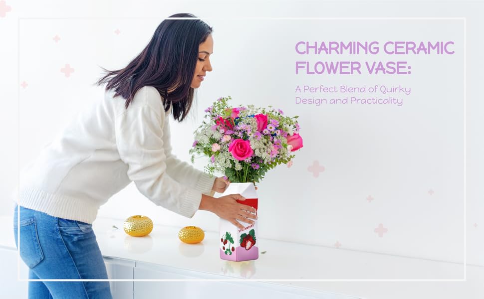 oem/odm services meant2tobe | milk carton vase - juice box planter design flower vase - cool lemon fruit home vase - a unique and artistic flower vase for small bunches - 2.7lx2.7wx9.75h in - red affordable bulk deals