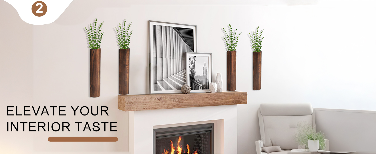 bulk purchase 4 pack wood wall planter with artificial eucalyptus, modern wall decor for living room bedroom bathroom entryway, farmhouse boho wall vases for dried flowers and faux plants trade price