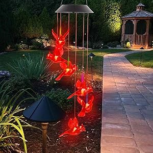 producer to buyer cardinal wind chimes, solar powered red cardinal bird wind chime wind moblie led light, spiral spinner cardinal windchime portable outdoor chime for patio, deck, yard, garden, home discounted pricing
