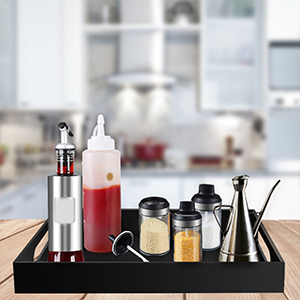 wholesale direct tasybox black serving tray, acrylic decorative serving trays with handles for kitchen dining room table ottoman vanity countertop 16