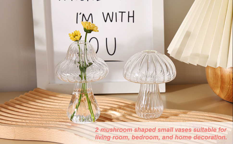 oem/odm services fixwal 2pcs clear mushroom shaped flower vase, glass vase for flowers transparent plant containers flower arrangement, hydroponic container for wedding garden decoration affordable bulk deals