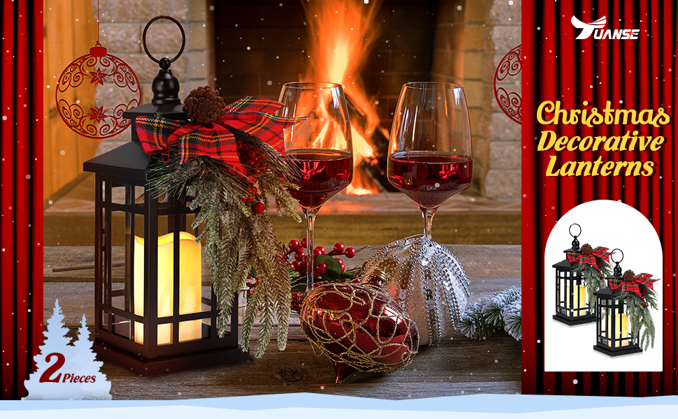 custom wholesale 2 pcs christmas decorative lanterns black metal christmas party hanging candle lantern vintage flameless decorative lanterns with led lights for indoor outdoor christmas home table porch party decor oem/odm services
