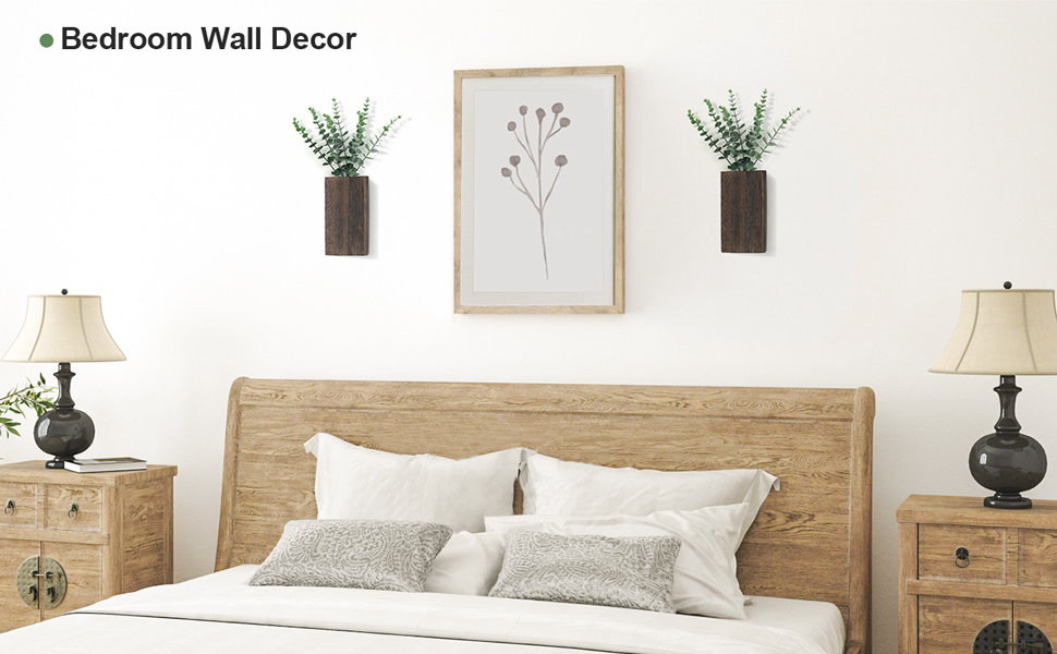 bulk purchase dahey 2 pack wood wall planter vase with artificial eucalyptus farmhouse wall hanging decor pocket planter for indoor fake plants greenery flowers, livingroom bedroom kitchen home office decoration trade price