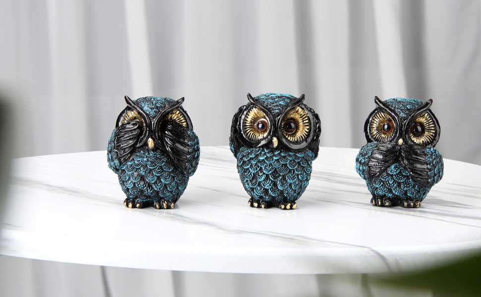 dropship from factory owl figurine and sculptures for shelf decor accents,3 wise owl statue for living room bedroom decoration,retro animal decor,boho gift for women bird lover,see no evil hear no evil speak no evil mass production supply