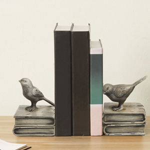 supplier direct mygift vintage white resin decorative bookends for heavy books with bird and book design, 1 pair wholesale prices