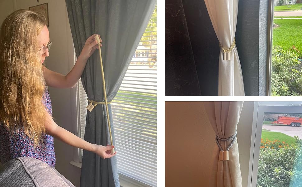 bulk purchase wooden magnetic curtain tiebacks 4 pcak, curtain tie backs for curtain holders for wall, curtain pull backs, curtain ties for drapes dark grey factory discount