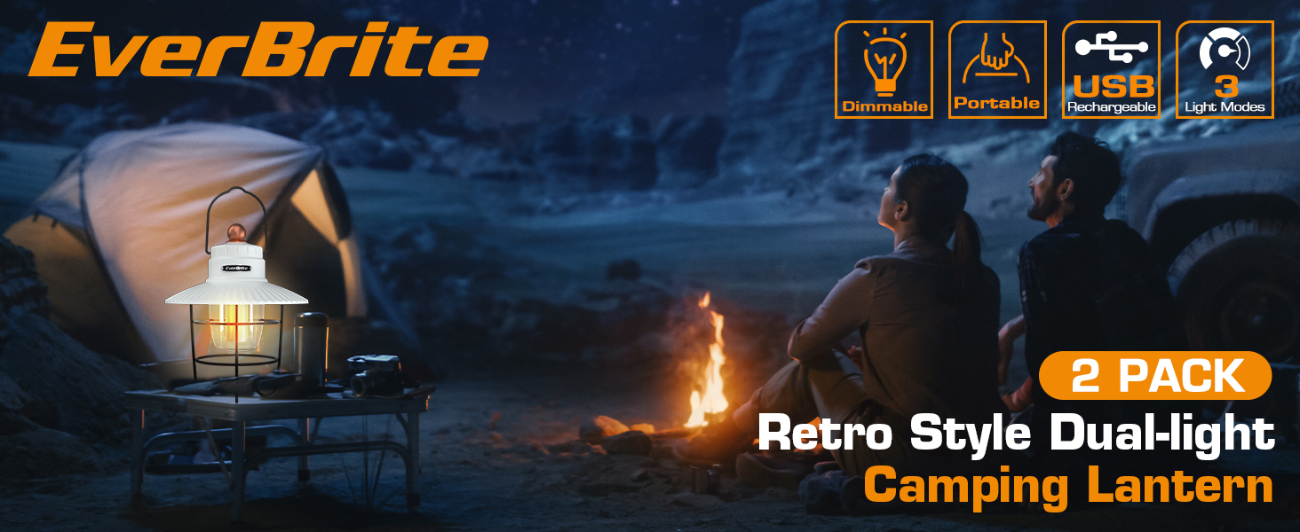 custom wholesale everbrite led camping lantern pack of 2, usb c rechargeable lantern with 3 light modes, vintage outdoor lanterns with power bank function for power outages, hurricane, emergency, fishing oem/odm services