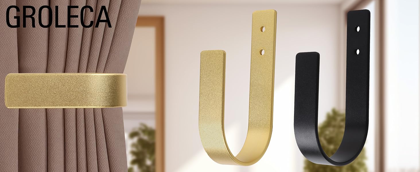 bulk purchase 2 pack modern curtain holdbacks curtain tiebacks wall mount solid aluminum u shaped curtain wall hooks curtain pull backs curtain holders curtain tie backs for curtain (2, gold) factory discount