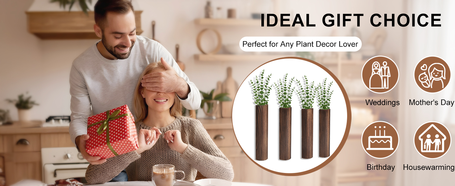 bulk purchase 4 pack wood wall planter with artificial eucalyptus, modern wall decor for living room bedroom bathroom entryway, farmhouse boho wall vases for dried flowers and faux plants trade price