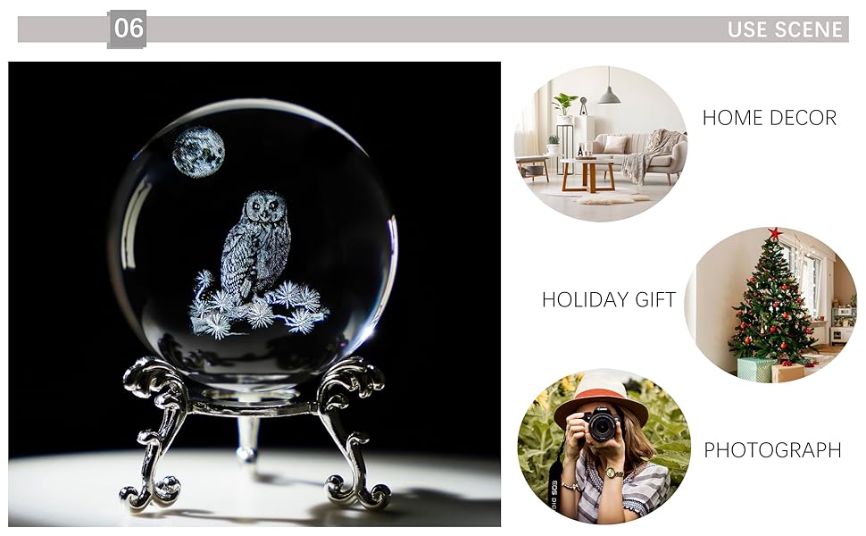 dropship from factory hdcrystalgifts 60mm 3d laser crystal ball paperweight owl figurines glass sphere decorative balls with stand gift mass production supply