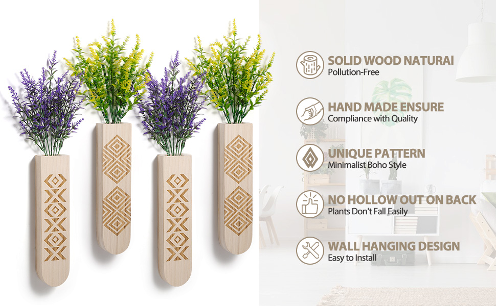 bulk purchase wall planter with artificial flowers, boho wall decor for living room, bedroom, farmhouse decor, wooden wall decorations, 4 pack wood wall vase with hanging plants trade price