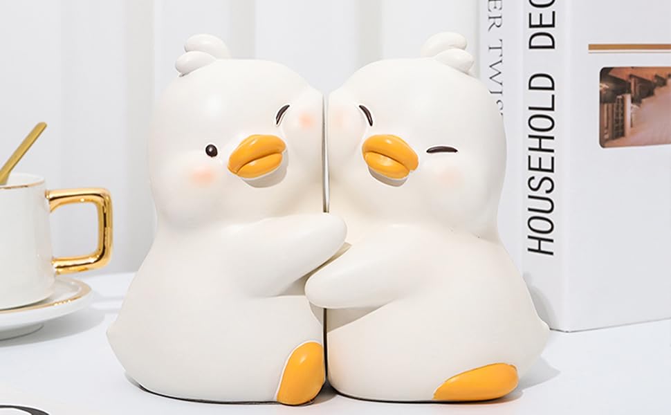 supplier direct cute hug ducks decorative bookends, unique book ends to hold books creative resin book holder stopper for home office desk bookshelf decoration wholesale prices