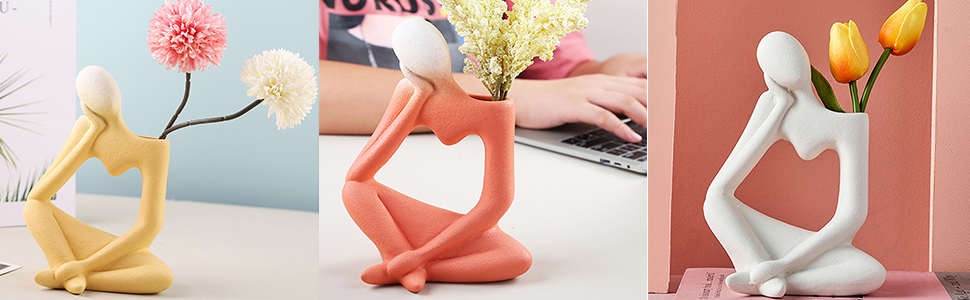 oem/odm services ceramic thinker vase yellow flower vase for home decor modern cute boho vases for table room decor unique aesthetic vase ceramic decorative face vases for centerpieces birthday gifts for women affordable bulk deals