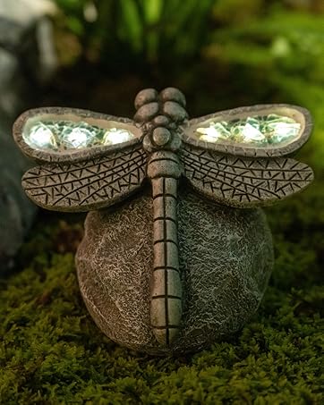 dropship from factory garden statue dragonfly,solar dragonfly decor for outdoor,resin dragonfly figurine with solar light for patio,balcony,yard,lawn ornament,perfect garden gift mass production supply