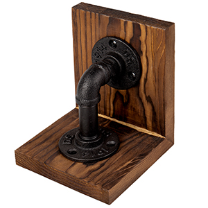 supplier direct mygift rustic brown wood bookends with realistic industrial pipe design, decorative office bookends shelf decor desk book holder l-shaped stand, 1-pair wholesale prices