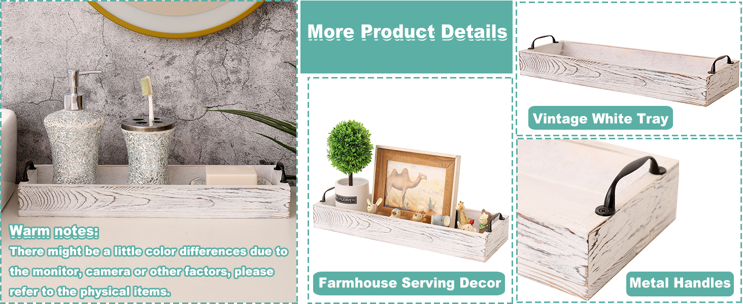 wholesale direct rustic wooden serving trays rectangular with handle,ottoman tray for living room 16 inch long for serving wine(whitewashed) bulk purchase at factory prices
