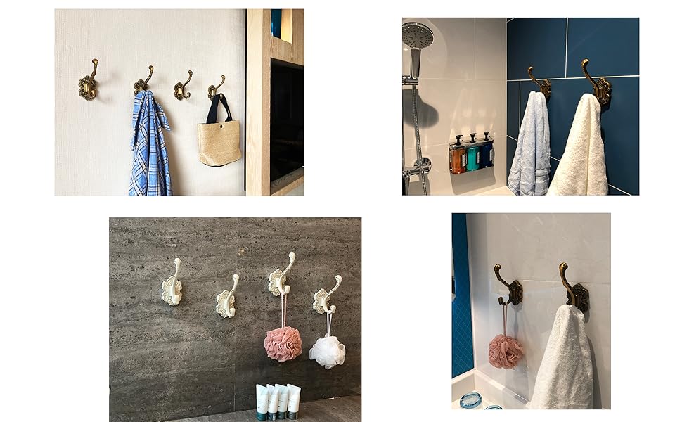 competitive pricing sdh antique brass coat hooks wall mounted -vintage style wall hooks for hanging purse, hat, keys & clothes - heavy duty bathroom hooks for towels - pack of 2 one-stop wholesale
