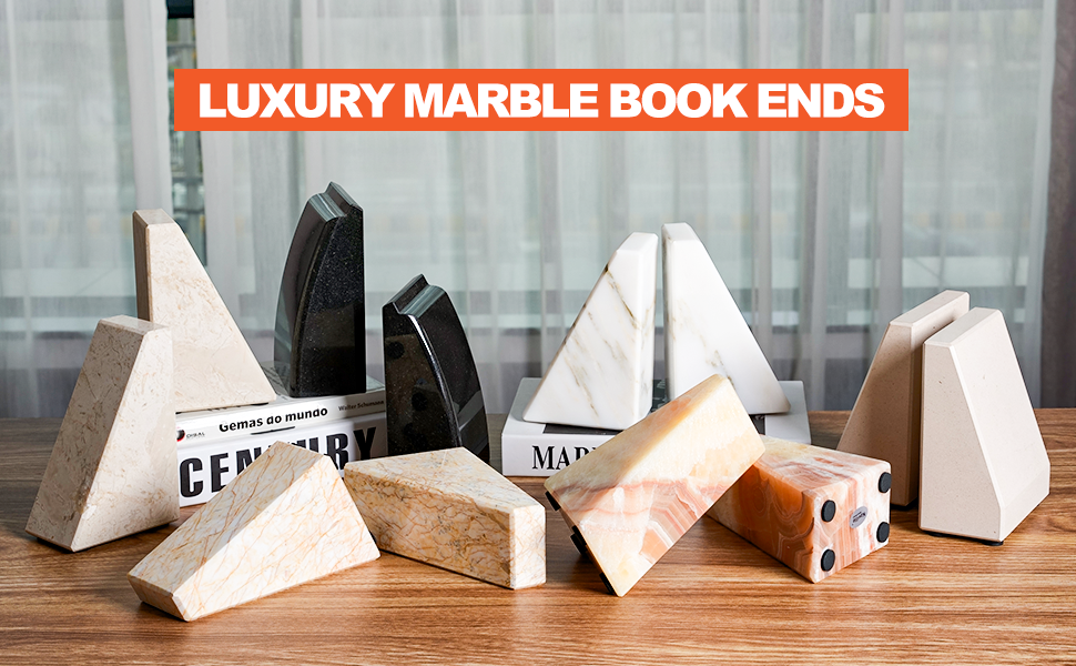 supplier direct marble bookend for heavy books, decorative bookends for shelves, durable and heavy-duty book end for hardback book & cds, unique book stopper & holder, mexico onyx, set of 2 wholesale prices