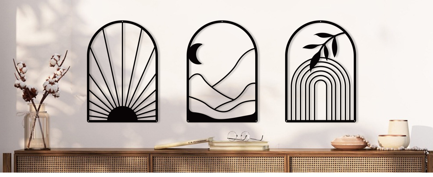 factory direct sokurdeg boho black metal wall decor black minimalist wall art large bohemian line metal wall art black boho wall art for bedroom bathroom living room (3 pack, 12 x 17 in) volume discount