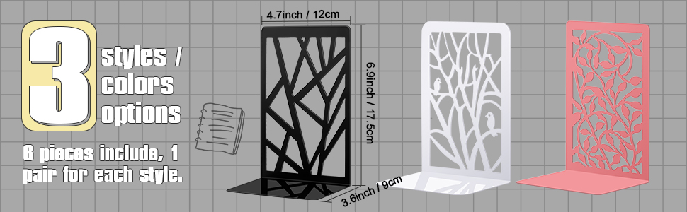 supplier direct sayglossy 3 pairs metal bookends for shelves decorative tree book holder leaf bookends geometrical art design book stopper for book divider holder home office (black,geometrical) wholesale prices