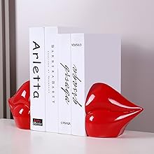 supplier direct red lips decorated bookends，set of 2 heavy decorative book stoppers，unique resin decoration，creative desktop red decor for study room hotel office shelves wholesale prices