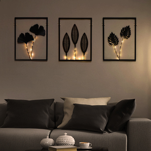 factory direct phirown metal wall art, black wall decor with light strips 3 pcs modern room decor rustic farmhouse wall decor, home decor wall for living room bedroom (vertical) volume discount