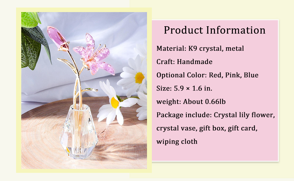 oem/odm services ywhl crystal lily flower figurine with vase, handmade pink lily flower gifts for woman, wedding gifts for couple, home party decorations (pink lily) affordable bulk deals