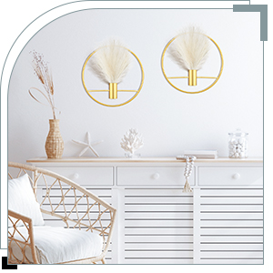 factory direct peryiter 2 pcs boho wall decor gold wall art hanging planters with artificial pampas wall mounted metal wall decor modern home decor display wall art bedroom bathroom living room(oval) volume discount