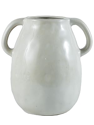 Jarrón de cerámica blanca con dos asas, moderno jarrón de estilo rústico para decoración del hogar, jarrón de terracota rústica, florero decorativo de cerámica, jarrón pequeño de arcilla, centro de mesa para comedor, 18 cm de alto, ofertas a granel asequibles.