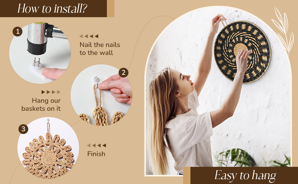 bulk purchase 11 pcs boho wall basket decor decorative bulrush woven basket wall decor boho wall art round farmhouse wall hanging baskets for kitchen rustic home christmas decorations, multi sizes(retro) trade price