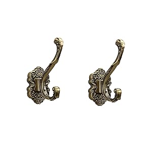competitive pricing sdh antique brass coat hooks wall mounted -vintage style wall hooks for hanging purse, hat, keys & clothes - heavy duty bathroom hooks for towels - pack of 2 one-stop wholesale