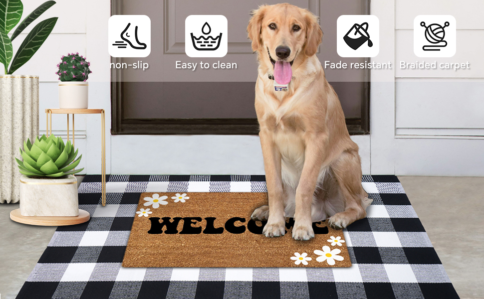 global sourcing buffalo plaid area rug - 27.5x43 inches, black and white checkered, washable cotton, ideal for front porch, kitchen, entryway, patio, bathroom oem/odm services