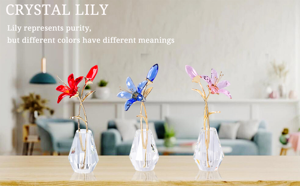oem/odm services ywhl crystal lily flower figurine with vase, handmade pink lily flower gifts for woman, wedding gifts for couple, home party decorations (pink lily) affordable bulk deals