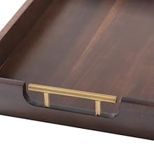 wholesale direct joy&grace acacia wooden serving tray with metal handles 16.8 x 12.8 inch ottoman tray for living room coffee table large wood decorative tray color brown bulk purchase at factory prices