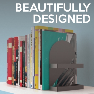 supplier direct iron arch modern and decorative bookends for heavy books, 200% stronger & heavier than the average bookends, large bookends with matching bonus storage cup (carbon black) wholesale prices